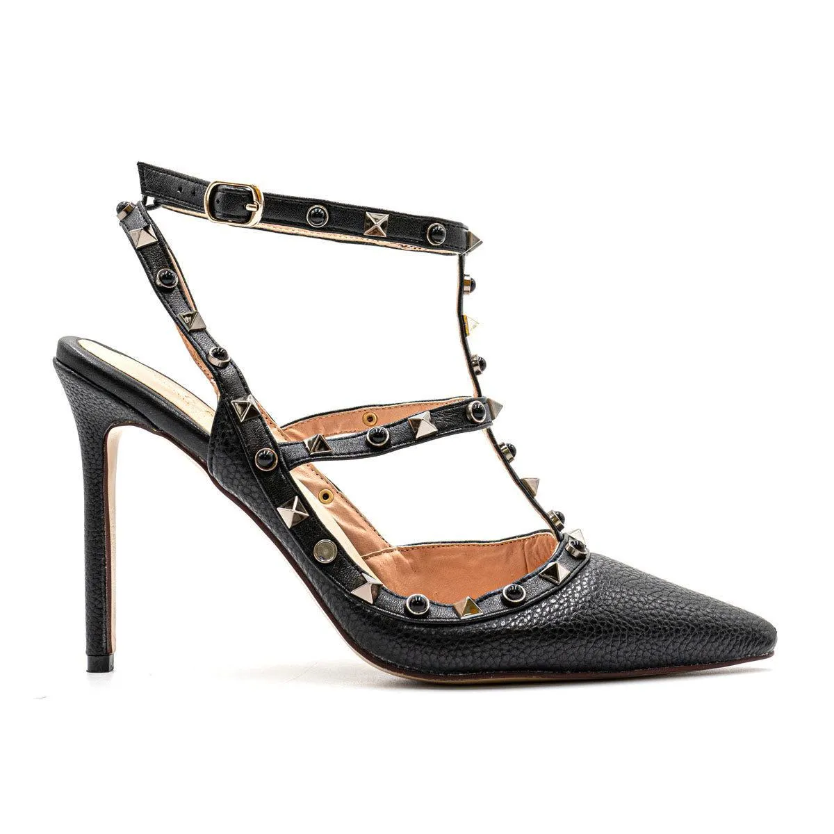 Eks Strap Pump High-Heel Shoes Leather Black Colour For Women