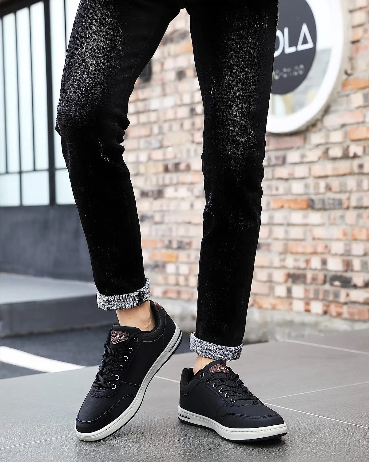 Men's Black PU Leather Casual Walking Shoes