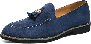 Men's Suede Tassel Slip On Oxford Loafers,Fashionable Business Formal Low Heel Loafers,Hand Stitched Walking Driving Penny Shoes